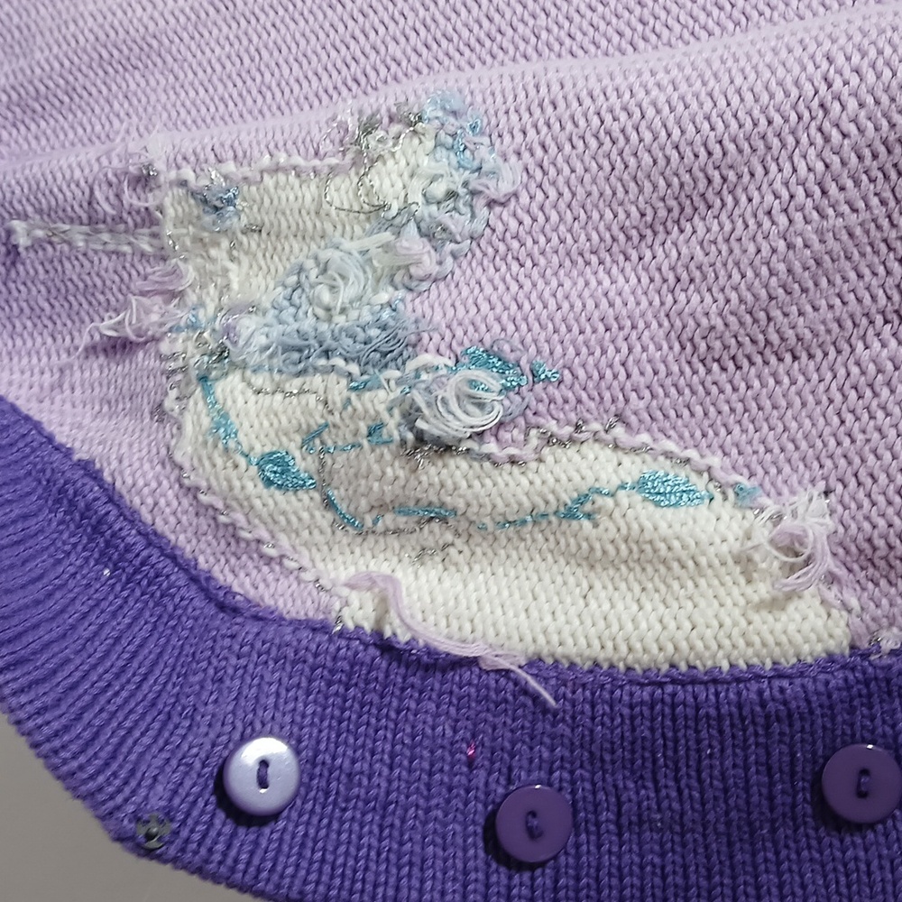 🦄 NWT Storybook Knits Lavender Unicorn Embroidered Beaded Cardigan Grandmacore - Picture 9 of 11